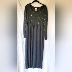 EXPO Full length sweater dress sz 14 charcoal embroidered small floral on top
